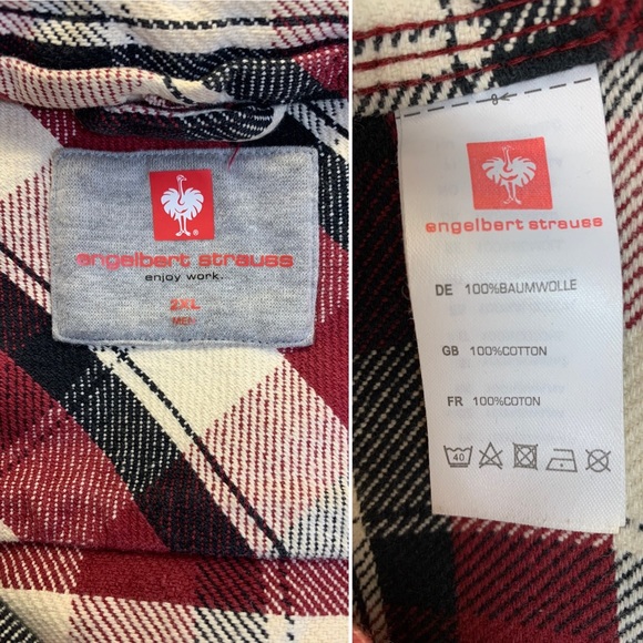Engelbert Strauss Plaid Red Black 100% Cotton Snap Heavy Work Shirt XXL Jacket - Picture 8 of 8